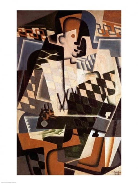 Harlequin with a Guitar 1917 Canvas Art - Juan Gris (24 x 36)