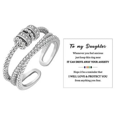 Harlermoon Fidget Anxiety Ring for Women, Adjustable Spinner Bead Stress Relief, Cubic Zirconia