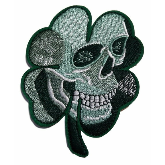 Harley Biker Skull Clover Celtic 4" Tall Embroidered Patch
