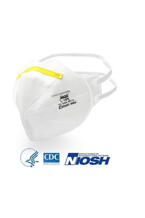 l-188 N95 Respirator Face Mask-Model L-188-NIOSH Approved-20 per Box. Latex-free. More than 95% Filtration with Two Horizontal Straps Behind the Head