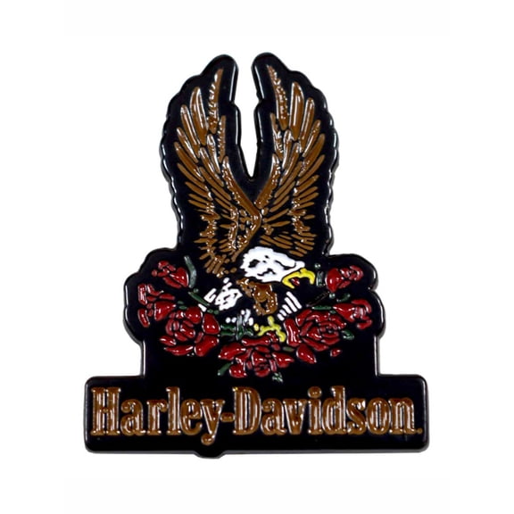 Harley-Davidson 1.5 inch. Red Roses & Eagle Metal Stock Pin, Black Finish, Harley Davidson
