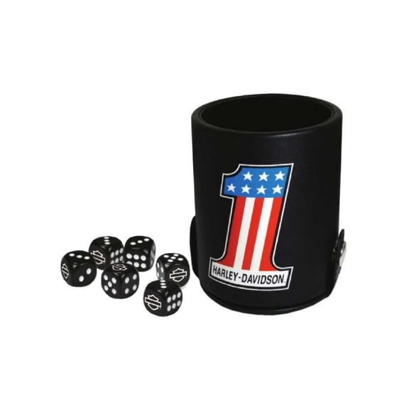 Harley-Davidson #1 RWB Logo Dice Cup Game Set, Leatherette Cup - Black, Harley Davidson