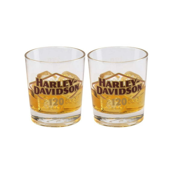 Harley-Davidson 120th Anniversary Double Old Fashion Glass Set, Limited Edition, Harley Davidson