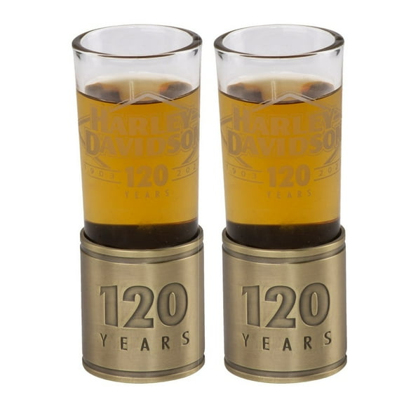 Harley-Davidson 120th Anniversary Tooled Metal Base Shot Glass, Limited Edition, Harley Davidson