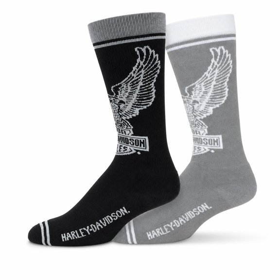 Harley Davidson: 2 Pack Eagle Logo Socks, Grey/Black-Gris/Noir, D93161-020, Size: M