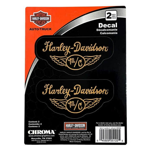 Harley-Davidson 2-Piece MC with Wings H-D Text Decals - 2 Pack - 6 x 8 in., Harley Davidson