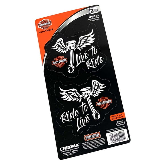 Harley-Davidson 2-Piece Winged Piston Large Decals - Black & White - 6 x 12 in., Harley Davidson