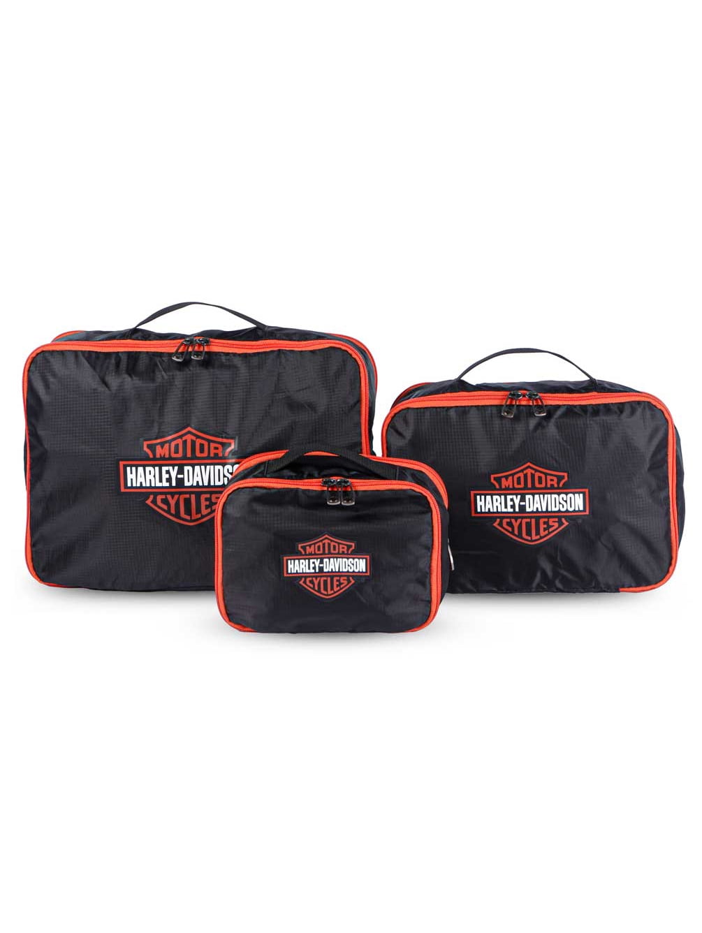 Harley-Davidson 3PC Expandable Packing Cube Set, Bar & Shield Logo- Black/Orange, Harley Davidson