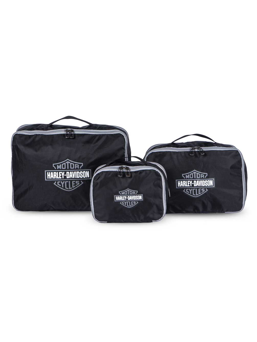 Harley-Davidson 3PC Expandable Packing Cube Set, Bar & Shield Logo- Black/Silver, Harley Davidson