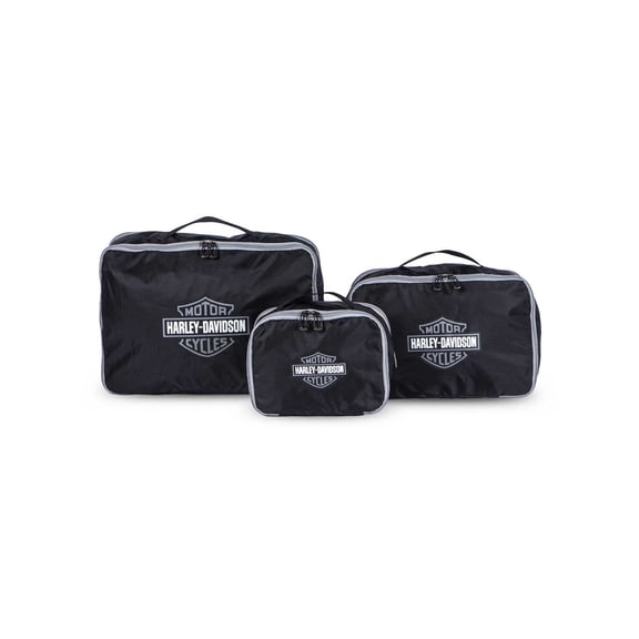 Harley-Davidson 3PC Expandable Packing Cube Set, Bar & Shield Logo- Black/Silver, Harley Davidson