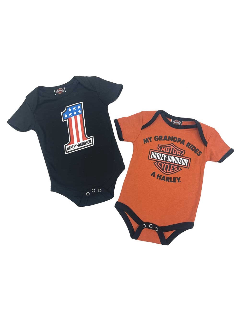 Harley-Davidson Set Di 2 Creeper Per Bambini A Coste – Grigio Mélange/Nero Con Dettagli Arancioni, 60% Cotone 40% Poliestere