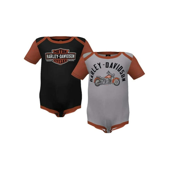 Harley-Davidson Baby Boys' 2-Pack Colorblock Rib Creeper Set- Gray/Black (6/9M), Harley Davidson