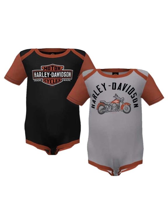 Baby Boys' 2-Pack Colorblock Rib Creeper Set- Gray/Black (9/12M), Harley Davidson