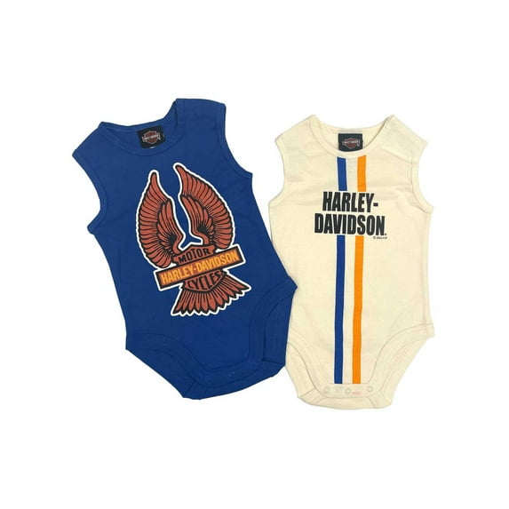 Harley-Davidson Baby Boys' 2-Pack Infant Rib Bodysuit Creeper Set (9/12M), Harley Davidson