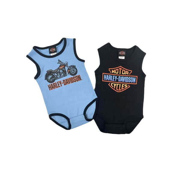Harley-Davidson Baby Boys' 2-Pack Infant Rib Creeper Set, Blue/Black (12/18M), Harley Davidson