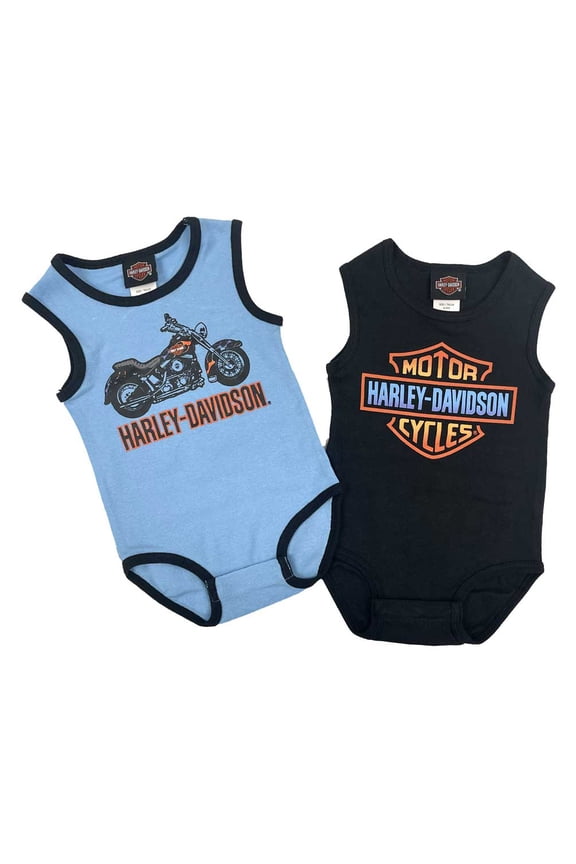 Baby Boys' 2-Pack Infant Rib Creeper Set, Blue/Black (9/12M), Harley Davidson