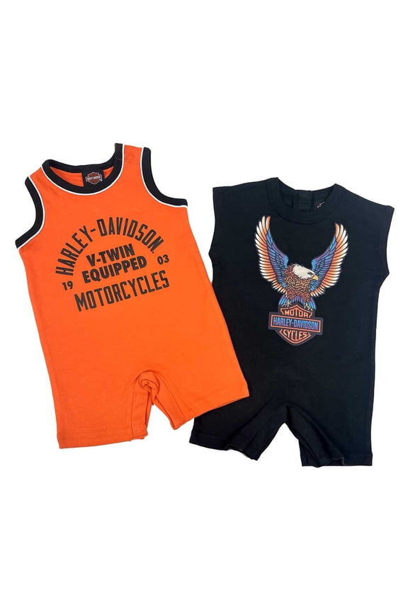 Baby Boys' 2-Pack Newborn Eagle Romper Set, Orange/Black (6/9M), Harley Davidson