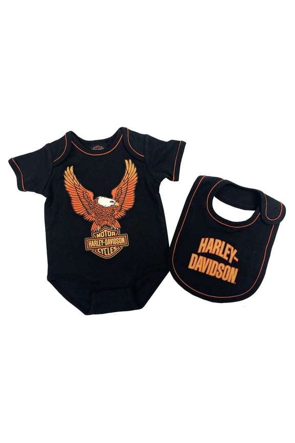 Baby Boys' 2-Piece Eagle Infant Creeper Set Black (12/18M), Harley Davidson