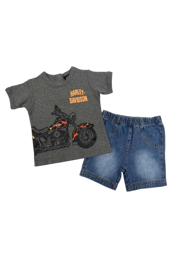 Baby Boys' 2-Piece Infant Knit Tee & Denim Shorts Set (12/18M), Harley Davidson