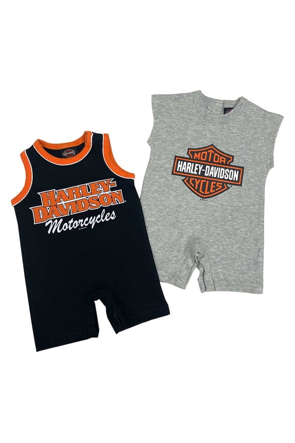 Baby Boys' 2-Piece Infant Sleeveless Rompers Black/Gray (12/18M), Harley Davidson