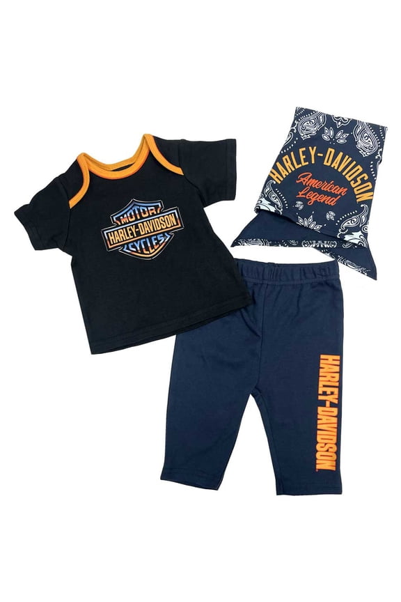 Baby Boys' 3-piece Bar & Shield Logo Tee & Pant Newborn Gift Set, Harley Davidson