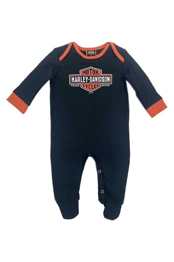 Baby Boys' Bar & Shield Knit Footed Long Sleeve Romper (9/12M), Harley Davidson