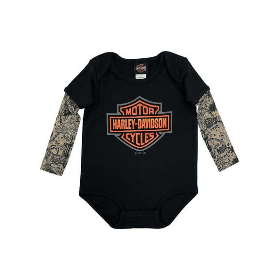 Harley-Davidson Baby Boys' Bar & Shield Mesh Tattoo Long Sleeve Creeper (0/3M), Harley Davidson