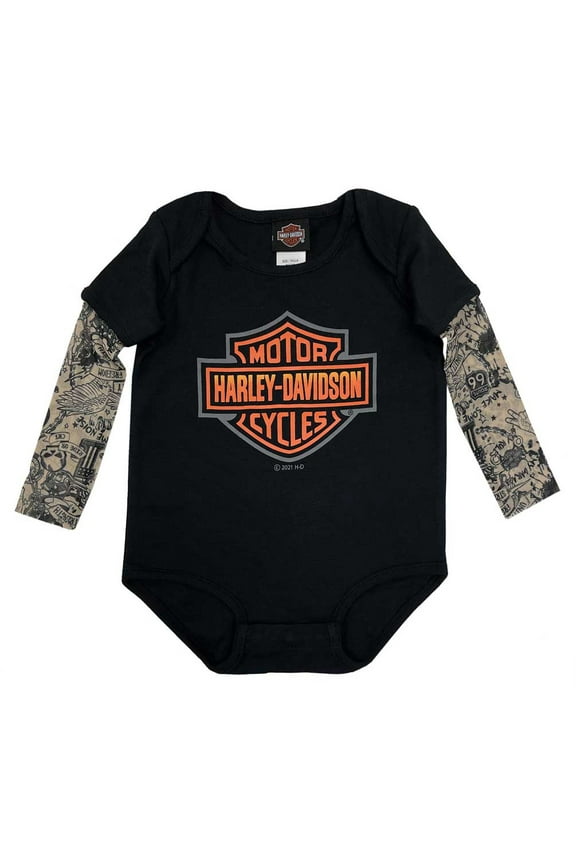 Baby Boys' Bar & Shield Mesh Tattoo Long Sleeve Creeper (0/3M), Harley Davidson