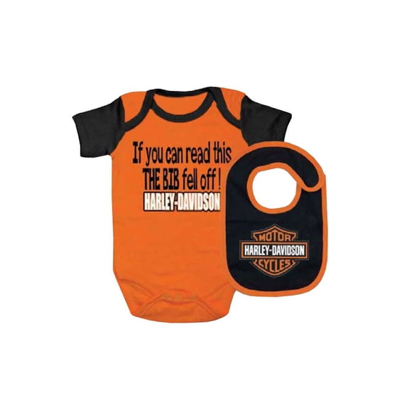 Harley-Davidson Baby Boys' Interlock B&S Creeper & Bib Set Orange 3050413 (6/9M), Harley Davidson