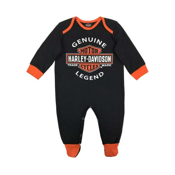 Harley-Davidson Baby Boys' Interlock B&S Footed Coveralls, Black 3050911 (0/3M), Harley Davidson