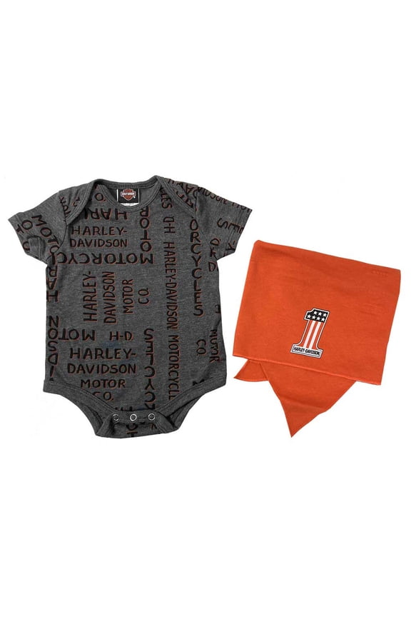 Baby Boys' Orange Printed H-D Creeper & Doo Rag Set (6/9M), Harley Davidson