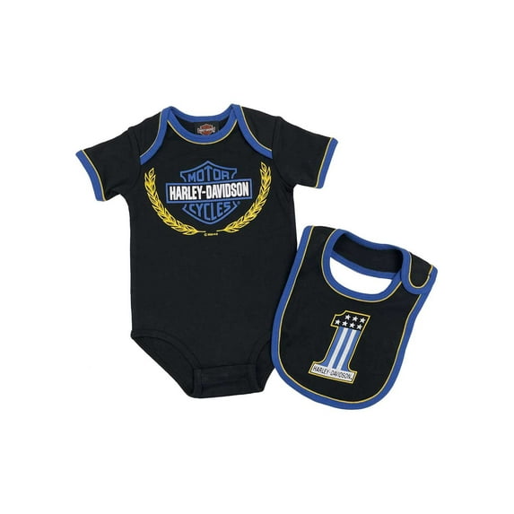 Harley-Davidson Baby Boys' Race Bar & Shield Newborn Creeper Set - Black, Harley Davidson