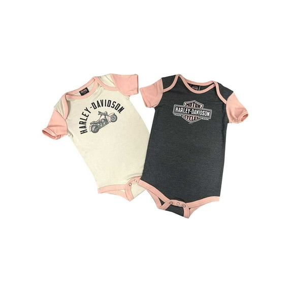 Harley-Davidson Baby Girls' 2-Pack Colorblock Rib Creeper Set - Gray/Pink (6/9M), Harley Davidson