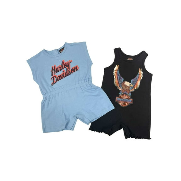 Harley-Davidson Baby Girls' 2-Pack Infant Glitter Romper Set,Blue/Black (12/18M), Harley Davidson