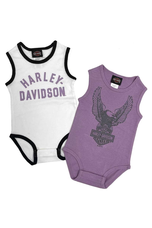 Baby Girls' 2-Pack Newborn Rib Sleeveless Bodysuit Set (6/9M), Harley Davidson