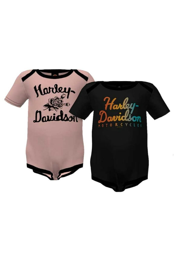 Baby Girls' 2-Pack Rainbow Foil Rib Creeper Set (0/3M), Harley Davidson