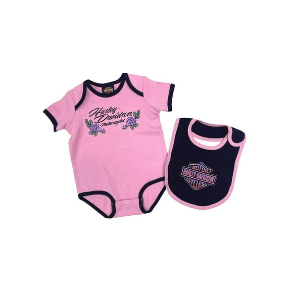 Harley-Davidson Baby Girls' 2-Piece B&S Roses Infant Creeper Set (12/18M), Harley Davidson