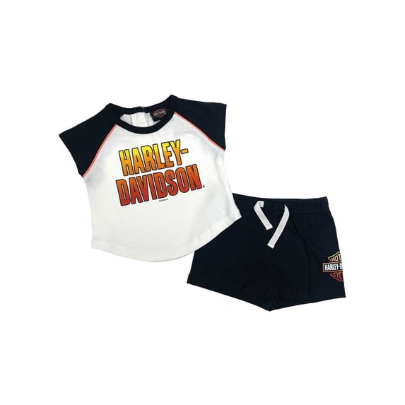 Harley-Davidson Baby Girls' 2 Piece Infant Knit Raglan Tee & Shorts Set (12/18M), Harley Davidson