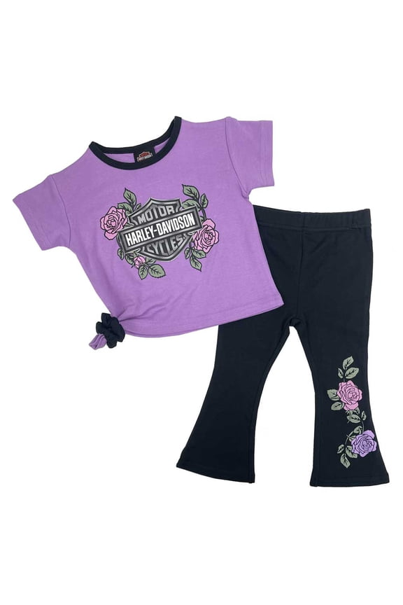 Baby Girls' 2 Piece Knit Printed Infant Tee & Pant Set (12/18M), Harley Davidson