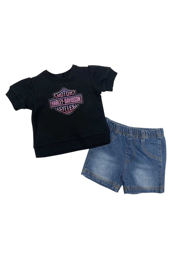Baby Girls' 2 Piece Knit Pullover & Denim Shorts Set (9/12M), Harley Davidson