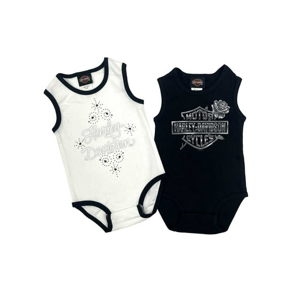 Harley-Davidson Baby Girls' 2-Piece Newborn Sleeveless Ribbed Bodysuits (0/3M), Harley Davidson