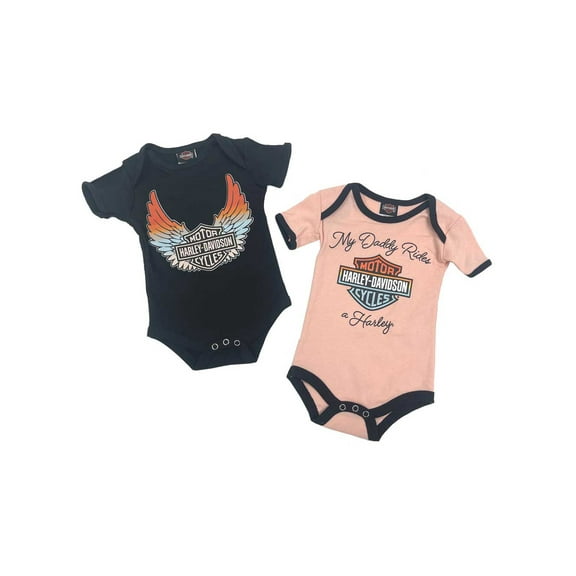 Harley-Davidson Baby Girls B&S Logo/My Daddy Rides a Harley Creeper Set (12/18M), Harley Davidson