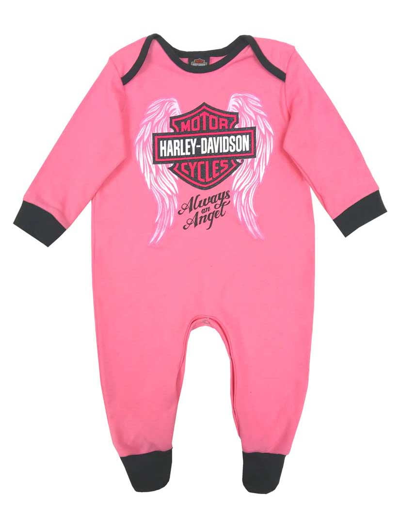 Harley-Davidson Baby Girls' Glittery Interlock Footed Coveralls, Pink (6/9M), Harley Davidson