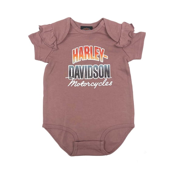 Harley-Davidson Baby Girls' Glittery Short Sleeve Infant Ruffle Creeper (12/18M), Harley Davidson