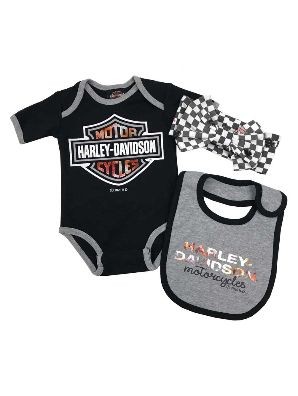 Harley-Davidson Set Di 2 Creeper Per Bambini A Coste – Grigio Mélange/Nero Con Dettagli Arancioni, 60% Cotone 40% Poliestere