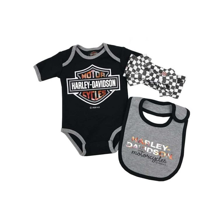 Harley Davidson Baby Girls Metallic Newborn Creeper Set w Hat Bib 6 9M Harley Davidson