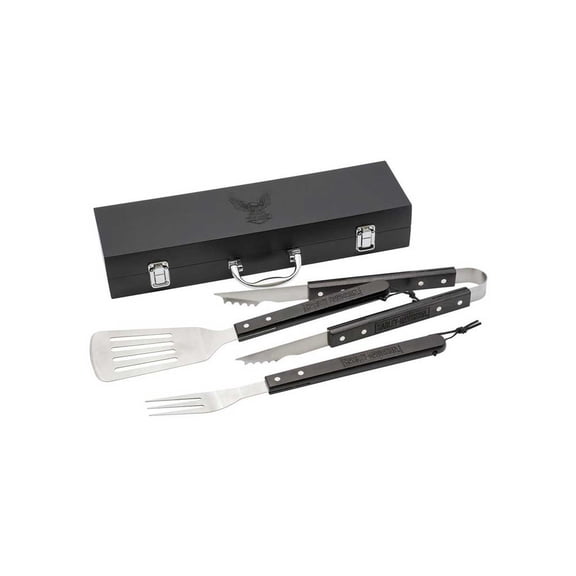 Harley-Davidson Bar & Shield Eagle Grill Tool Set w/ Black Wood Carrying Case, Harley Davidson