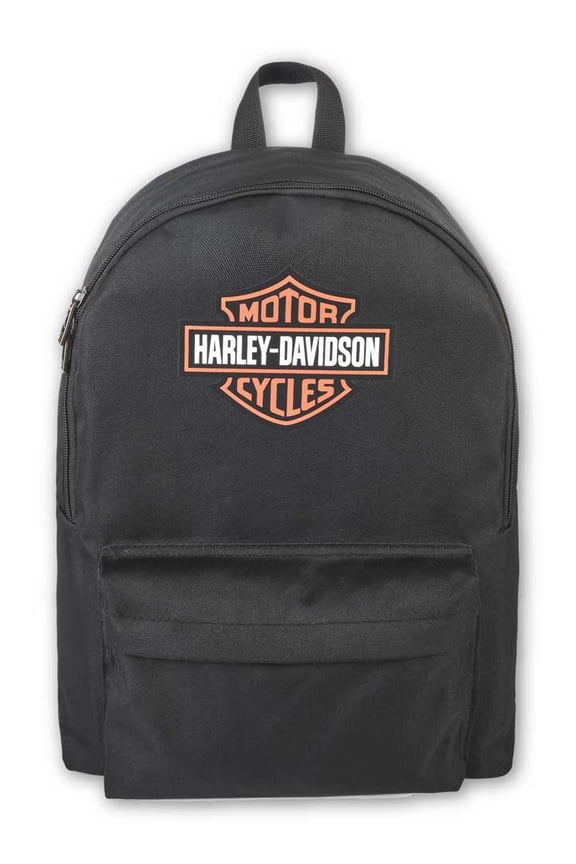 Bar & Shield Graphic Backpack w/Adjustable Straps - Black/Orange, Harley Davidson