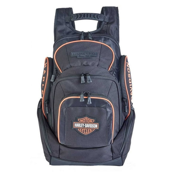 Harley-Davidson Bar & Shield Legend Rugged Polyester Backpack - Black/Orange, Harley Davidson