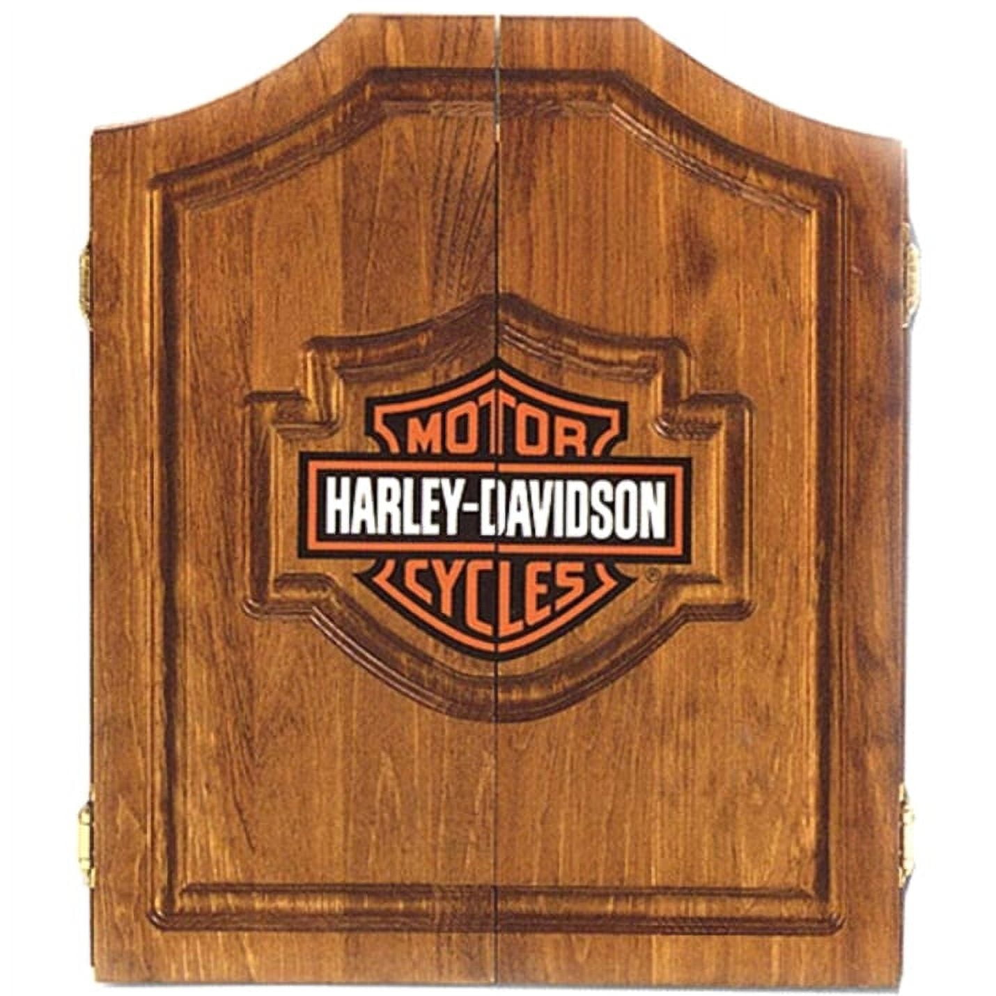 Harley-Davidson Bar & Shield Logo Dart Board Cabinet - Pine Wooden Cabinet 61905, Harley Davidson